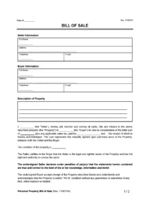 Personal Property Bill of Sale Example Form