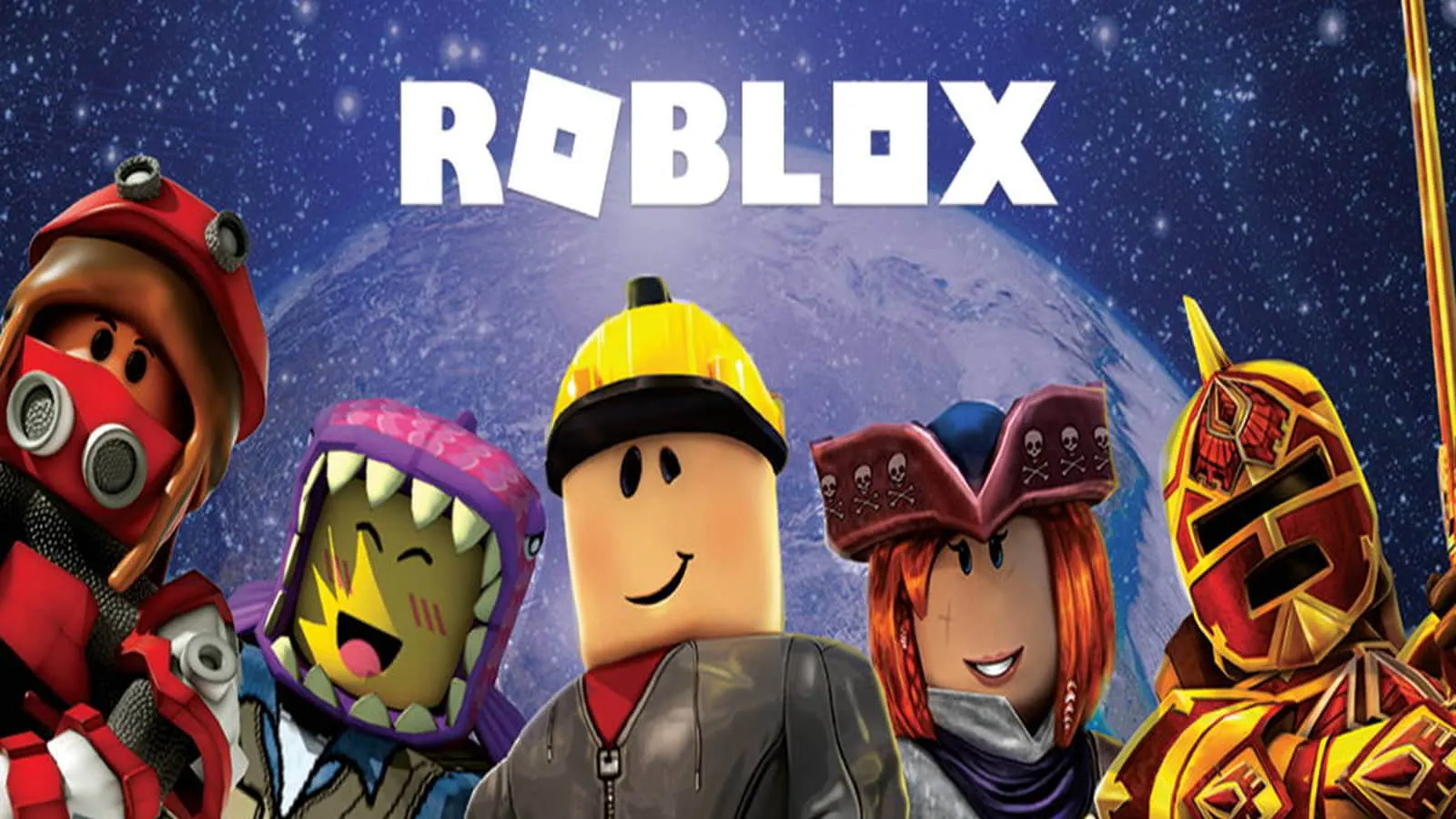 Roblox character gathered over an image of a planet