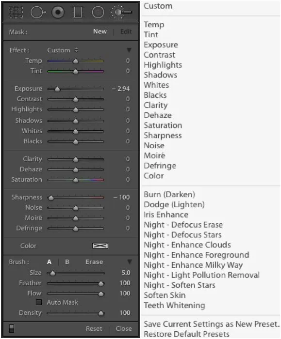 A screenshot showing how to use brush tool to blur the background in Lightroom
